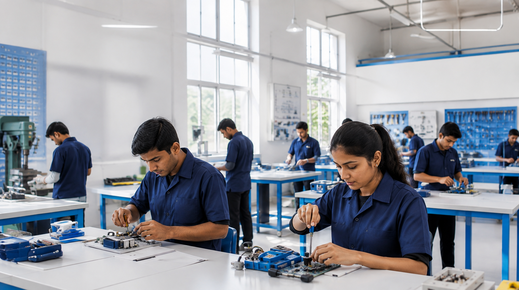 Training centre floor with trainees at workstations